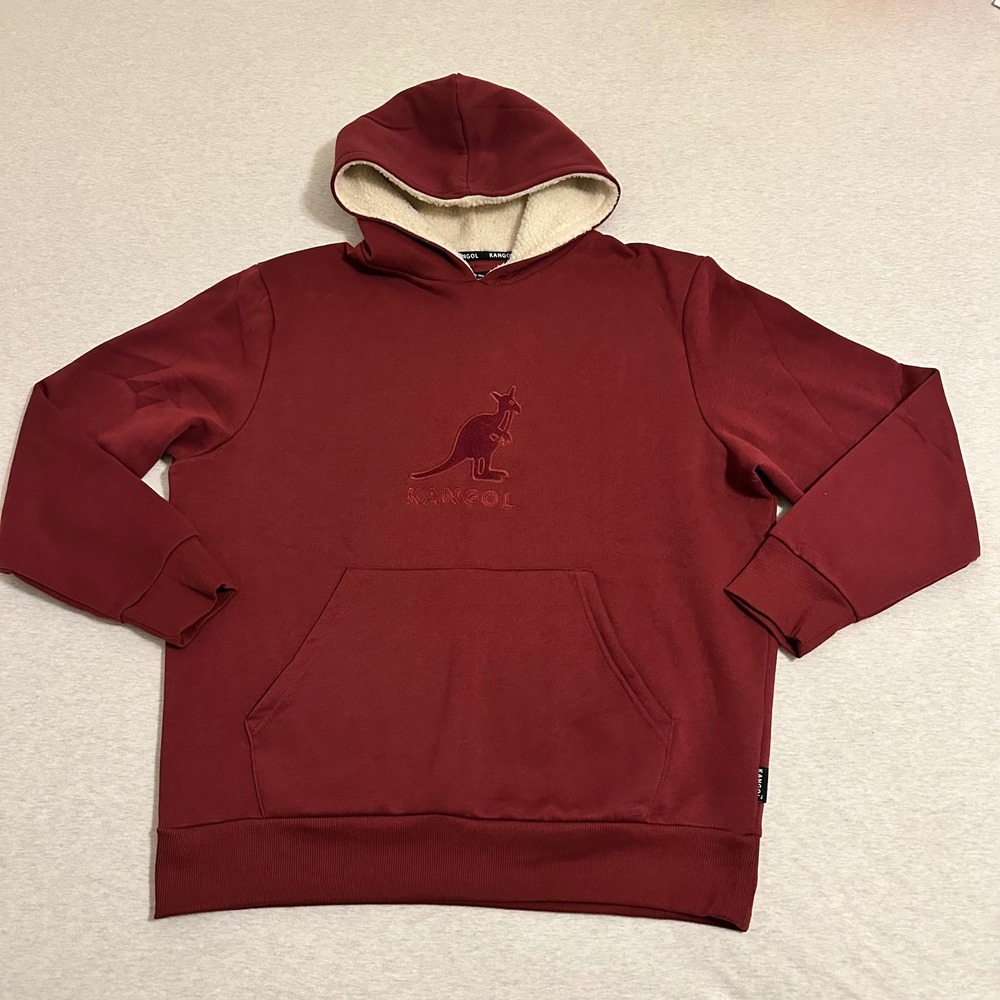 Kangol Sherpa Lined Hoodie Burgundy Kangaroo Logo Men's TG‎ XL